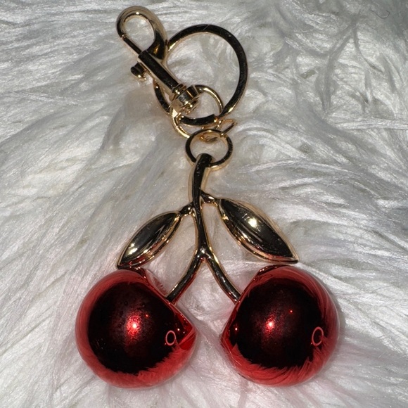 Chrome Cherry Keychain with Gold Accents - Picture 1 of 4